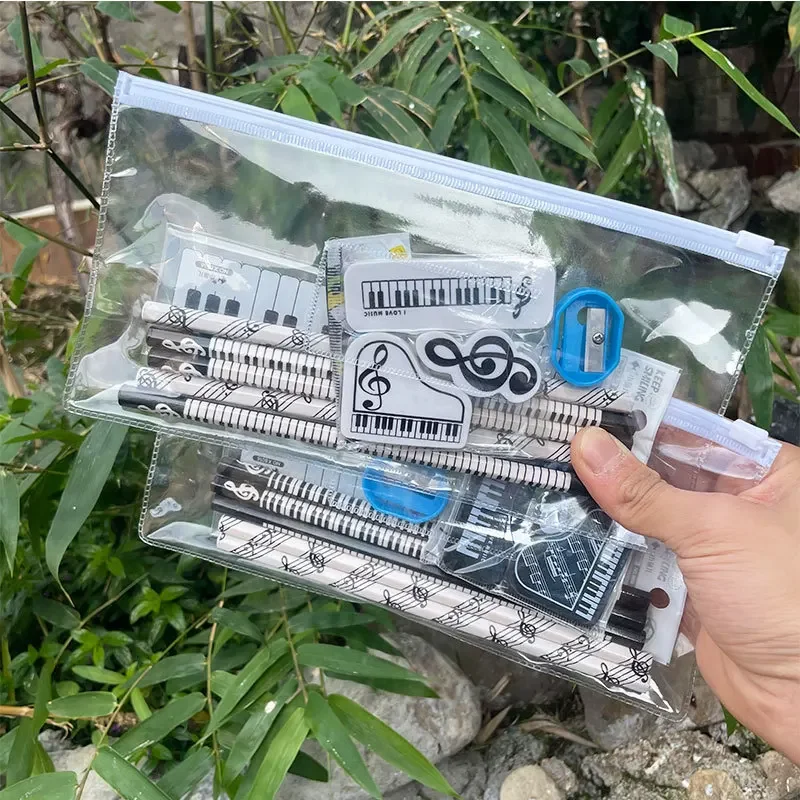 1 takım Yaratıcı Müzik Piyano Tema Kalem Çantası Kırtasiye Cetvel Kalemtıraş Silgi Kalem Müzik Sevgilisi Kırtasiye Öğrenci Hediyeler