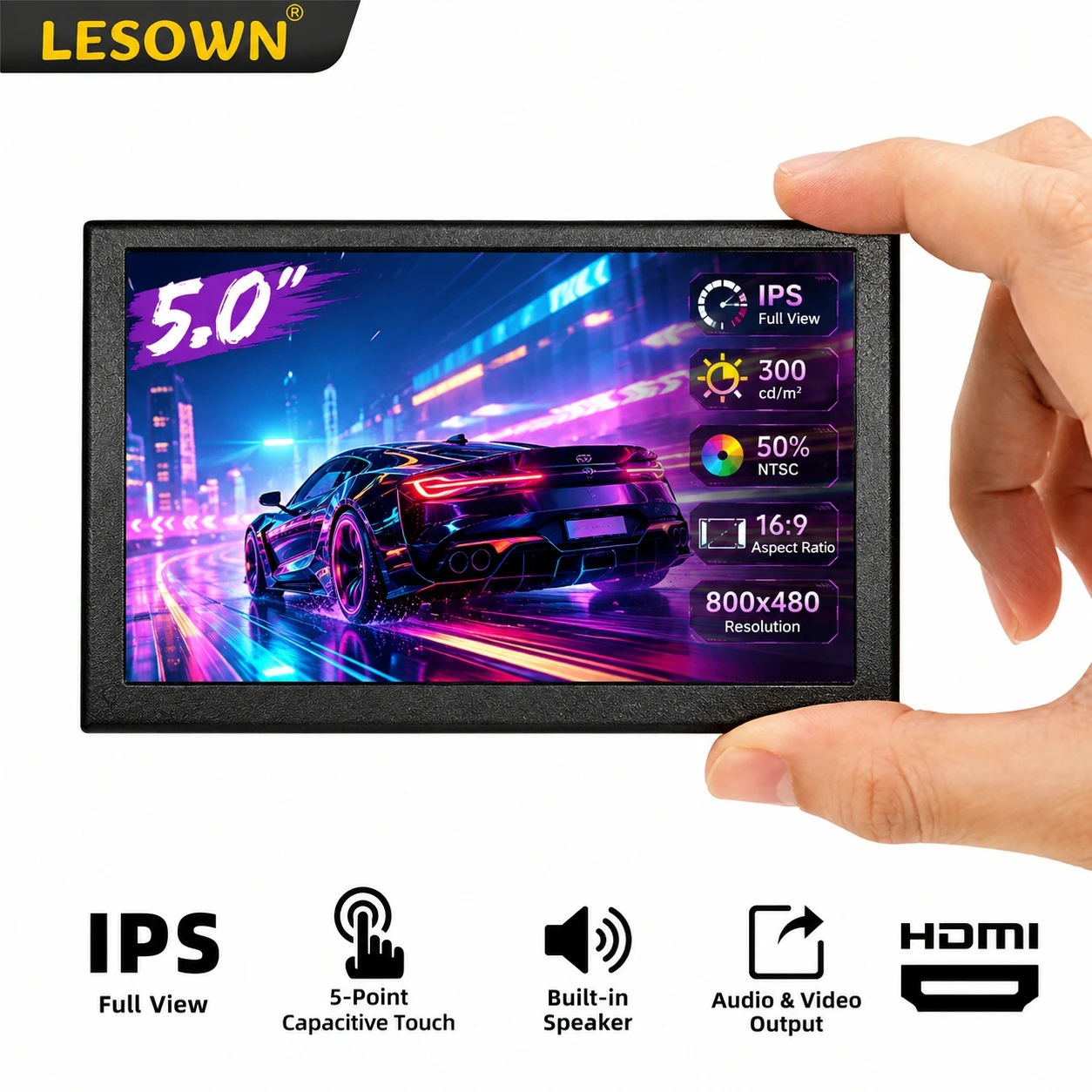 LESOWN 5" IPS Touchscreen Driver-free HDTV Input Mini Display for Computer Hardware Monitoring Panel