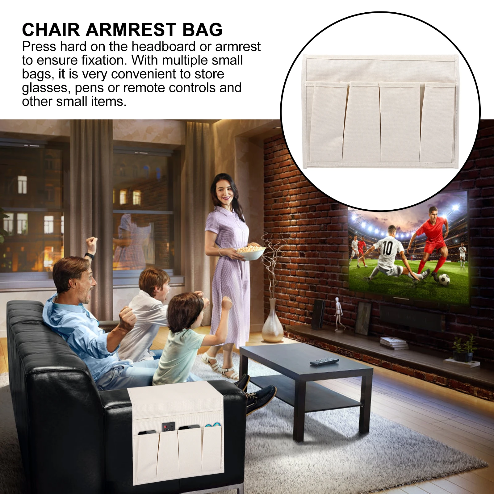 

1pc Oxford Fabric Armrest Storage Organizer Bag Multi Pockets Bedside Sofa Chair Recliner Side Pouch Washable For Home Office
