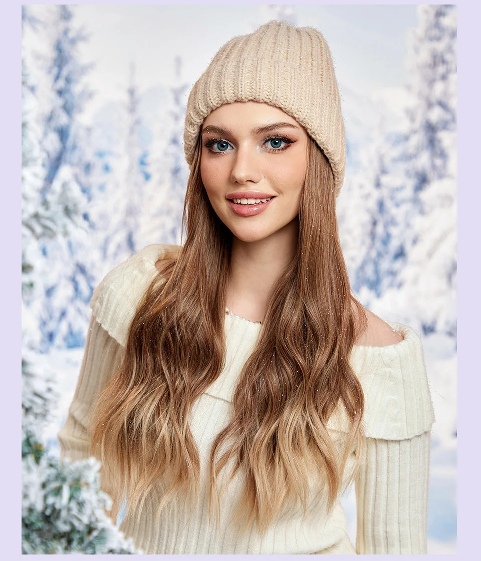 Hat wig Brown Blonde Wigs Hat wigs Cap Connect Synthetic Wigs Hair for Women Daily Party Use High Resistant Hair