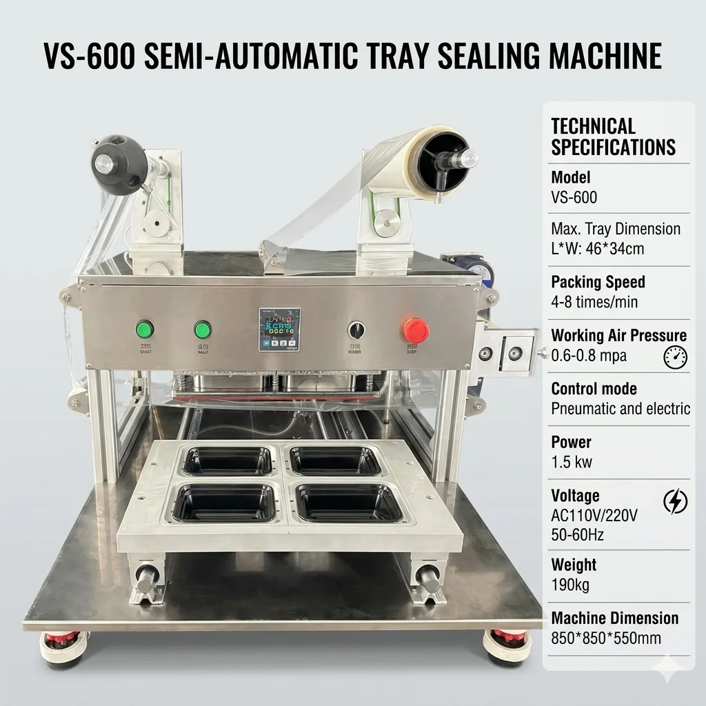 Versatile Electric Semi-Automatic Heat Sealing Machine For Beverage PP PET Aluminum Foil Trays And Bowls With Film Cut