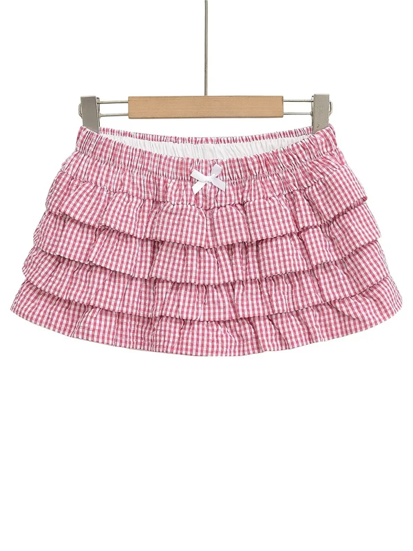 

Клетчатая юбка трапециевидной формы с низкой талией, женская юбка-тортик с защитой от воздействия, ретро-юбка с цветочным принтом, милая юбка