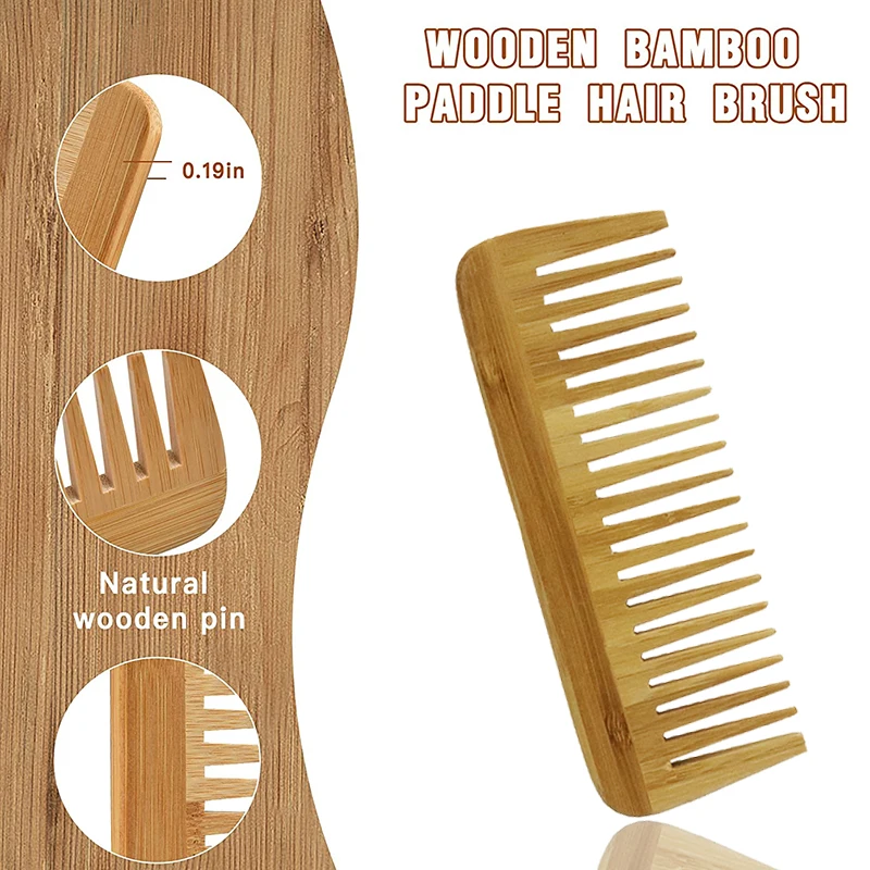 

Natural bamboo and wood comb, anti-static wide toothed comb, suitable for various hair types Special for real hair wigs