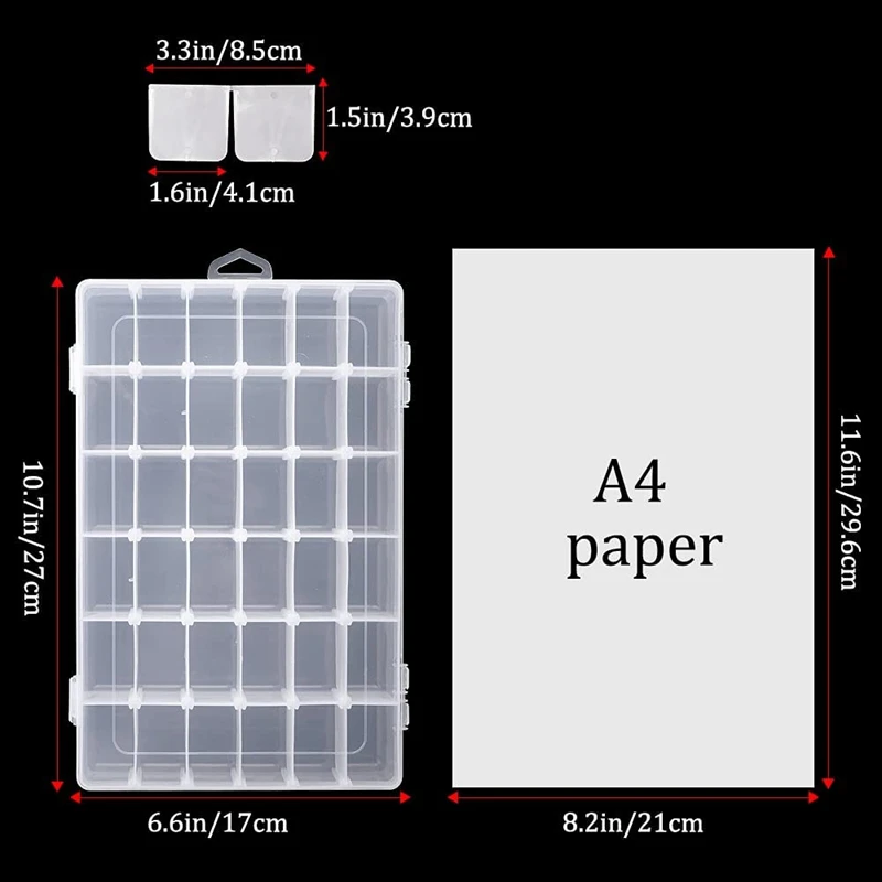 SEWS-scatola portaoggetti in plastica, contenitore portaoggetti da 2 pezzi 36 griglie con coperchio e divisori regolabili per pittura diamante fai da te