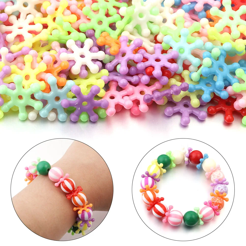 100PCS Acrylic DIY Snowflake Shape Beads 15.6X3mm Loose Spacers Beads for Bracelet Necklace Pendant Jewelry Accessories Making