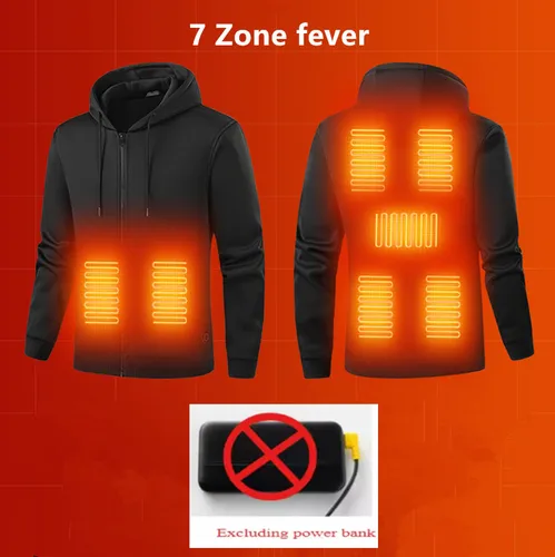 Imagen 2 del producto Nueva sudadera con capucha para hombre con puerto Usb de invierno, calefacción inteligente, chaqueta cárdigan resistente al frío para exteriores con calefacción de 7 zonas
