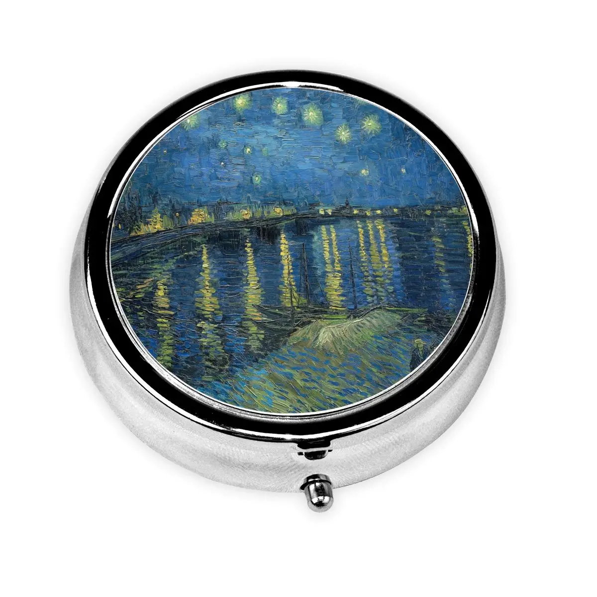 

Металлическая коробка для таблеток Starry Night Over The Rhone, мини-контейнер для таблеток с 3 отделениями, коробка для хранения для путешествий