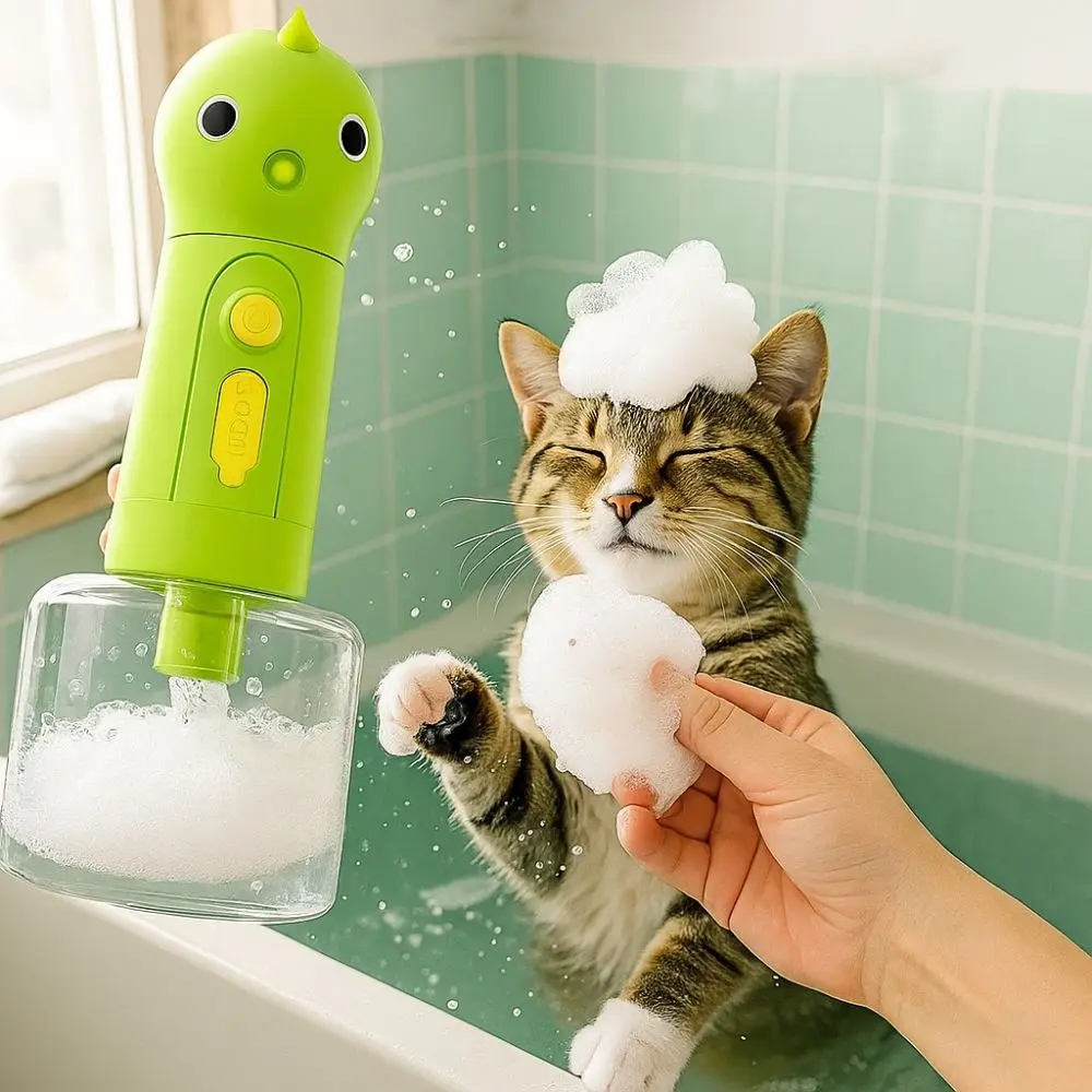 

Rechargeable Cat Soap Foaming Dispenser Dinosaurs Shape Waterproof Dog Shampoo Dispenser with Scale Automatic Dog Shower Foamer