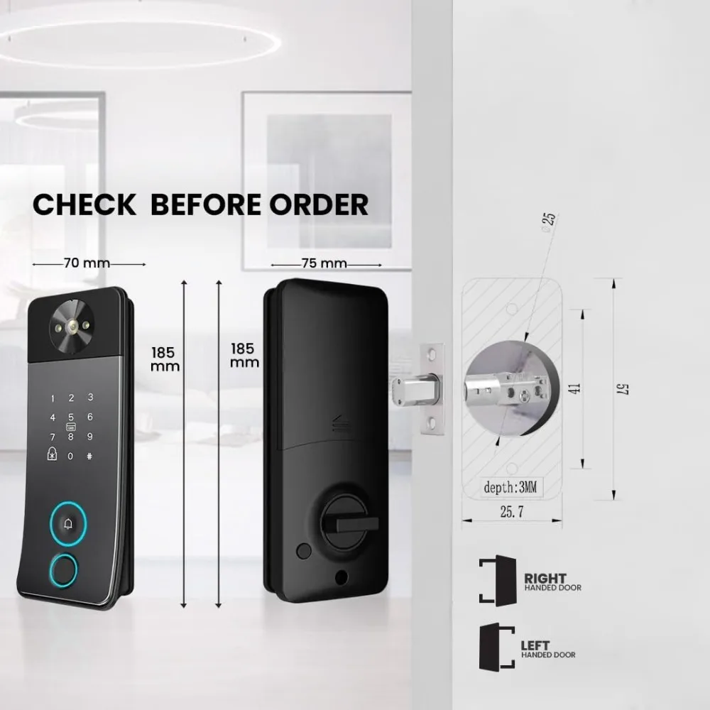 Smart Door Lock with Camera, Doorbell & Video Intercom – Keyless Entry Deadbolt, 5 Unlock Ways (Fingerprint, Password, Card, Key