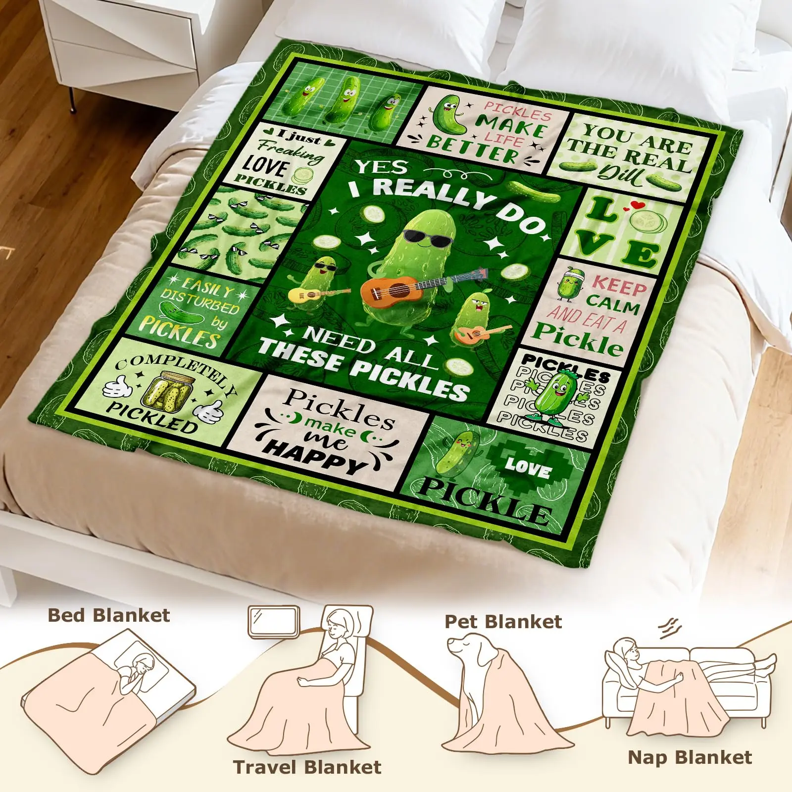Pickle Blanket Gifts for Pickle Lovers Pickles Themed Throw Blanket for Women Funny Band Pickles Blankets for Birthday Gifts