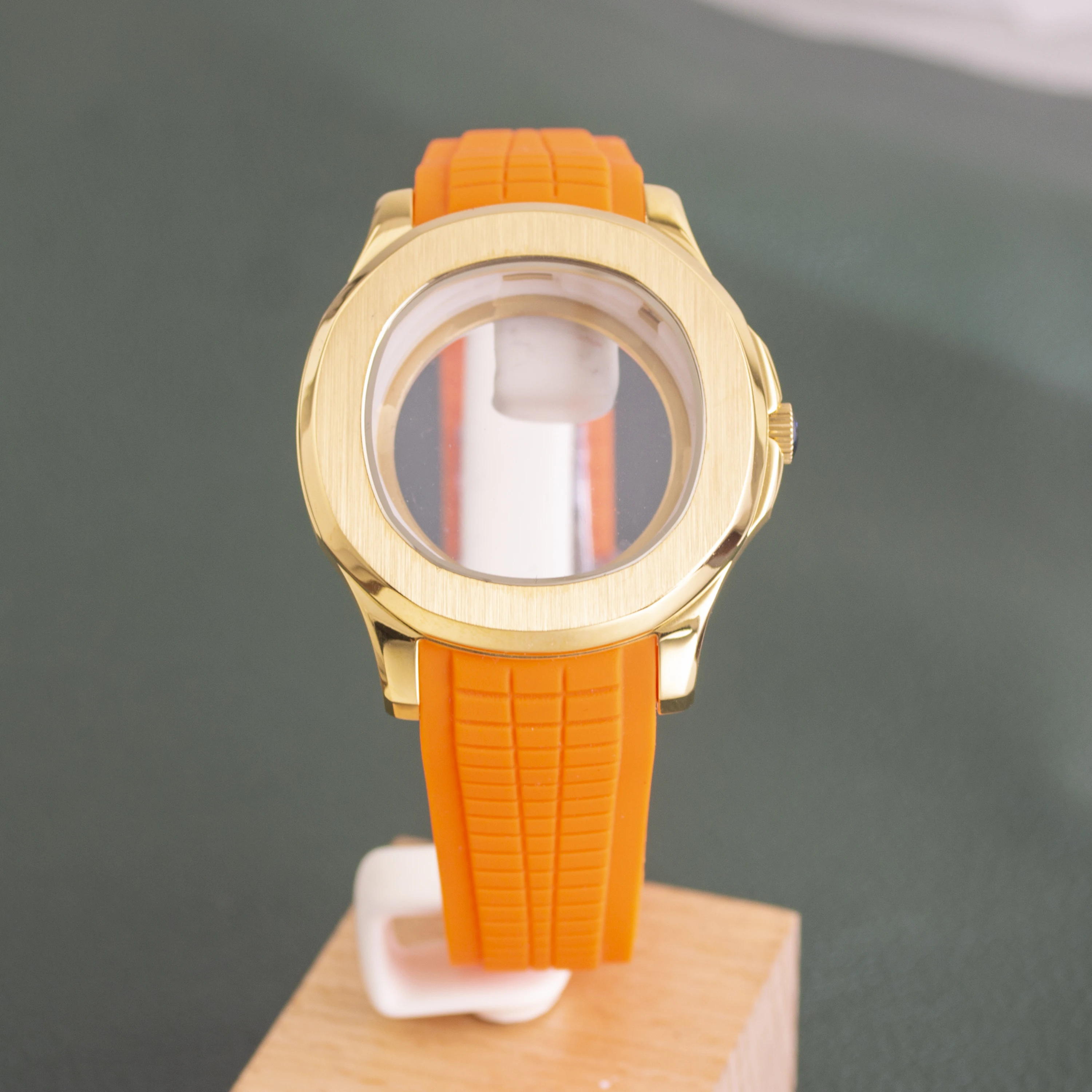 

NH35 Case Stainless Steel Watch Case Rubber Band Bracelet Sapphire Glass for NH35 NH36 Movement Nautilus AQUANAUT PVD Gold Case