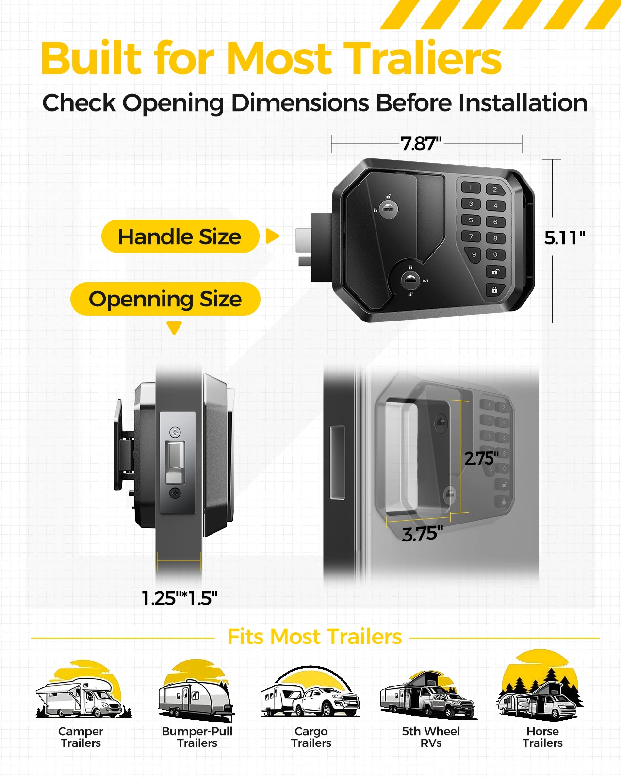 RV Door Lock Keyless Entry with Remote & Password - Latch | Fits Most Camper Trailer Motorhome | Replacement 2.75