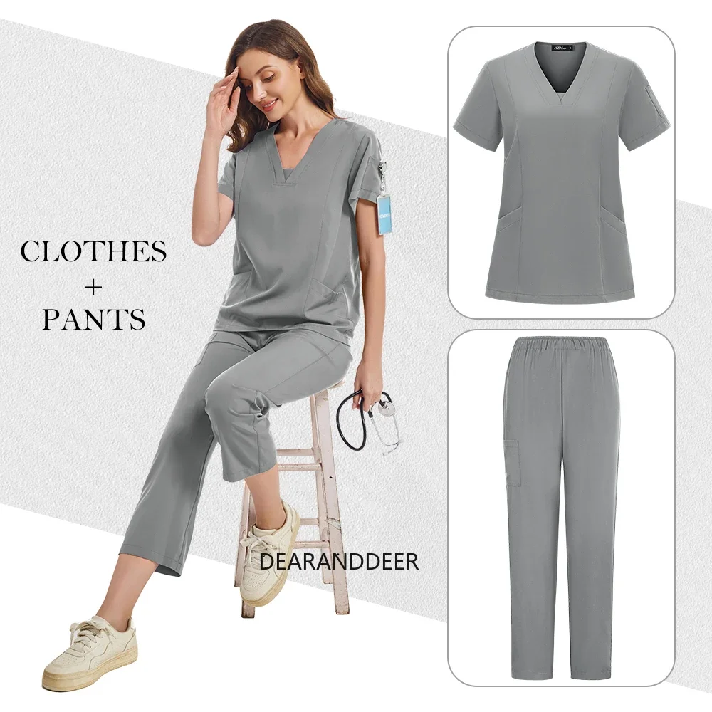 女性用半袖手術着,無地,トップスとパンツ,ペットショップ,介護用ホーム,医師,医療,作業服