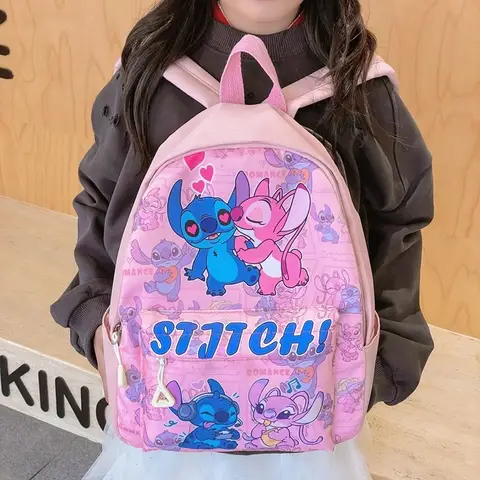 스티치 패션 나일론 백팩, 만화 스티치 프린트 데이팟, 학교 및 가벼운 여행용 백팩에 적합, 어린이와 소녀용