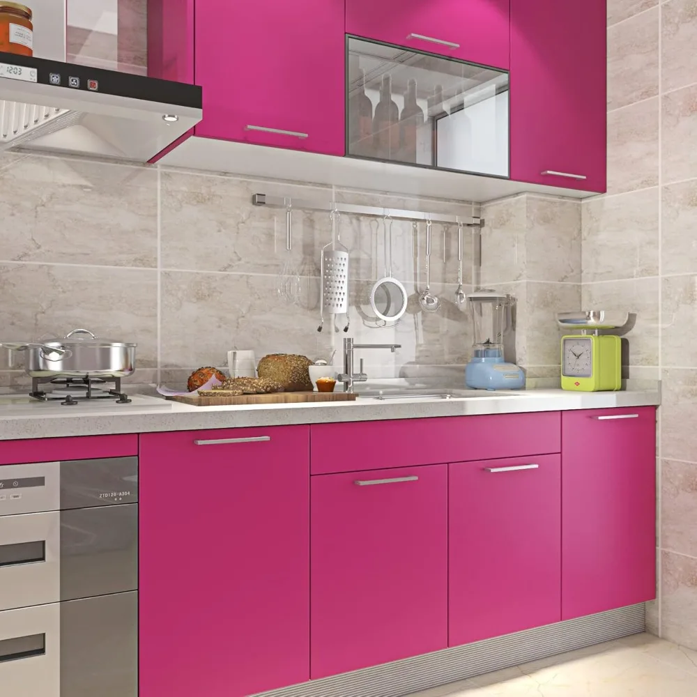 ورق جدران وردي قابل للتقشير واللصق مقاس 24 × 394 بوصة - ديكور غرفة نوم بناتي لامع للفتيات، ورق اتصال وردي داكن للجدران #3