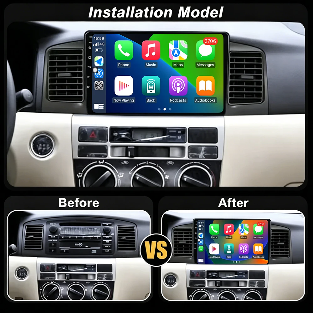Android 16 Auto Carplay For Toyota Corolla E130 E120 2000-2004 GPS Car Radio Multimedia Video Navigation Stereo BT DSP WIFI