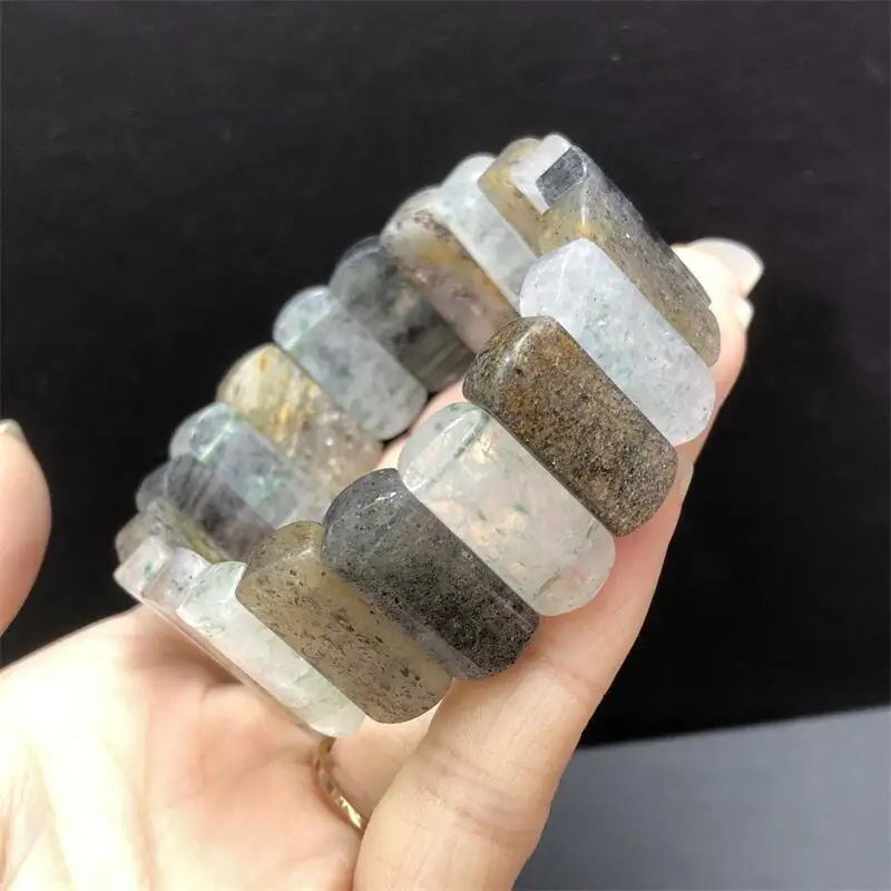 Natural Crystal Quartz Bangle Gemstone Women Stretch Jewelry Healing Fengshui Birthday Present  20x8MM