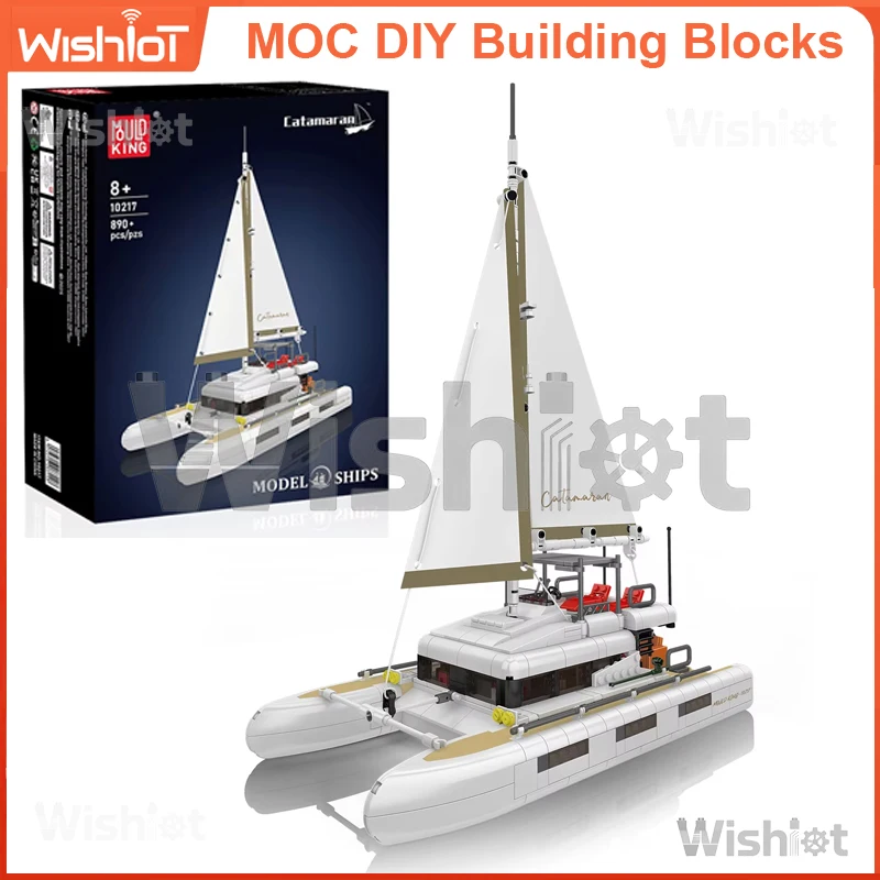 

10217 Катамаран, парусный корабль, строительный комплект, 890 шт., подробная модель лодки с двойными челюстями для взрослых и детей, обучающая головоломка «сделай сам», подарок
