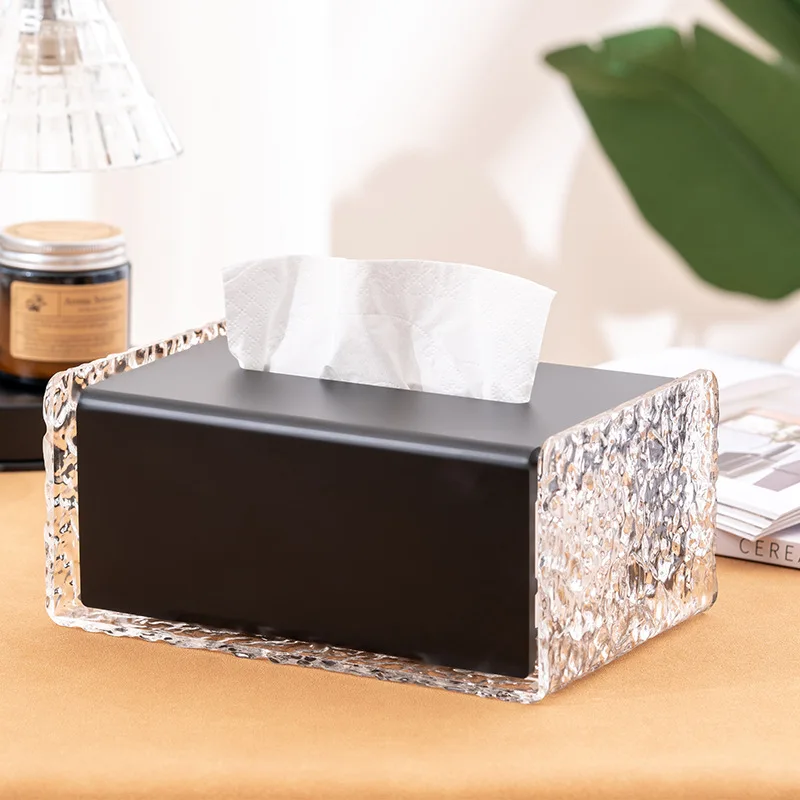 

European Style Black Tissue Box Creative Acrylic Storage Tube Living Room Dining Table High-end Napkin Box Home Decoration Gifts