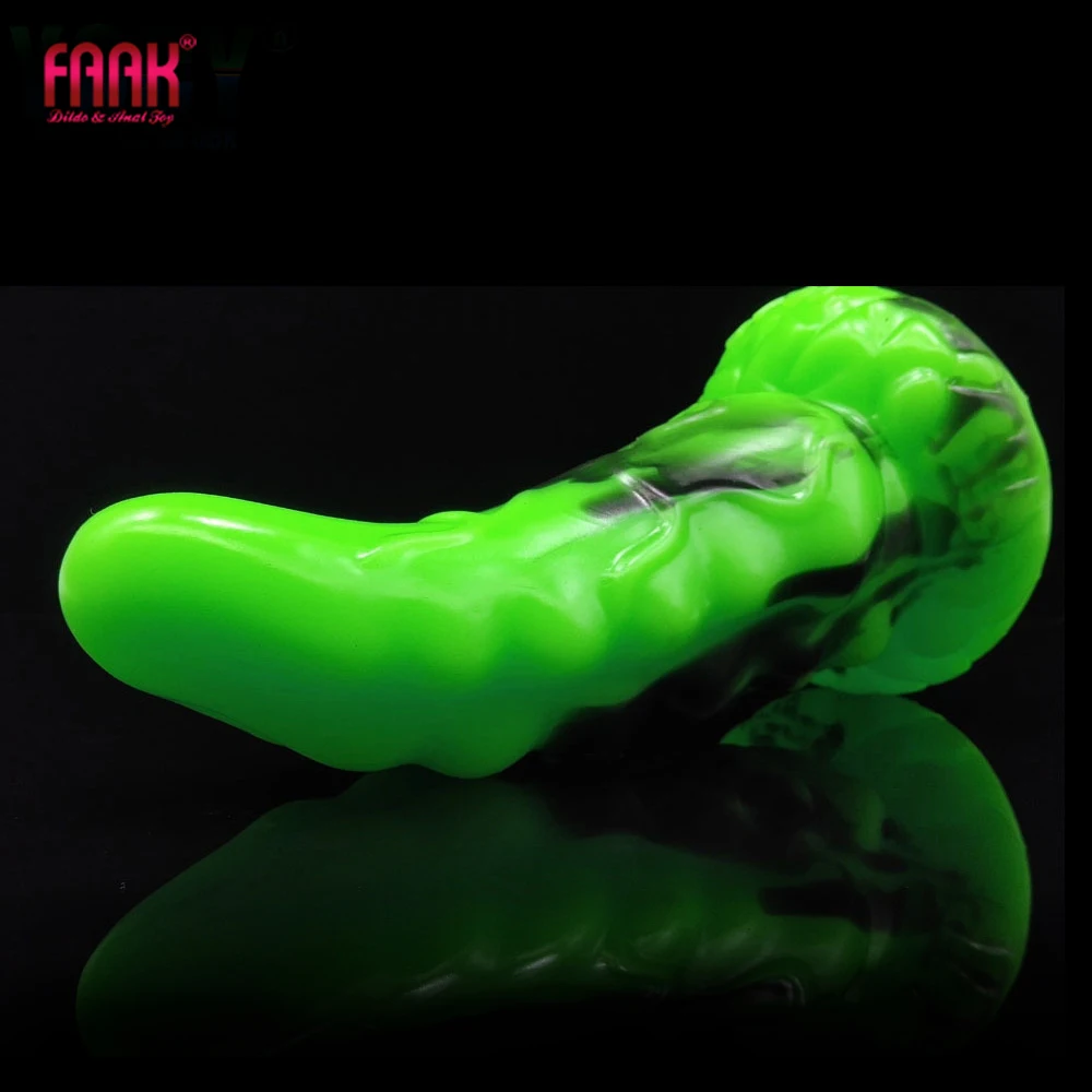 FAAK Green curved Silicone anal plug Jagged butt plug g-spot stimulate sex products with suction cup anal sex toys for men