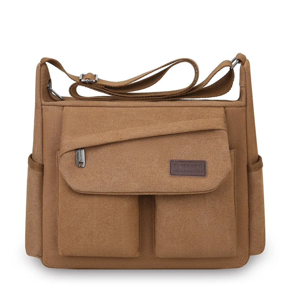 Borsa a tracolla in tela da uomo di grande capacità Borsa a tracolla multitasca in stile coreano con cerniera Borsa a tracolla in tinta unita da lavoro