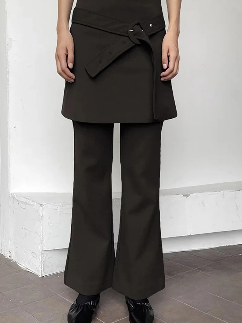 

Fashion Fake Two Solid Color Micro Flared Skirt Pants Women's High Waist Adjustable Sashes Trousers Autumn New 7GCNK