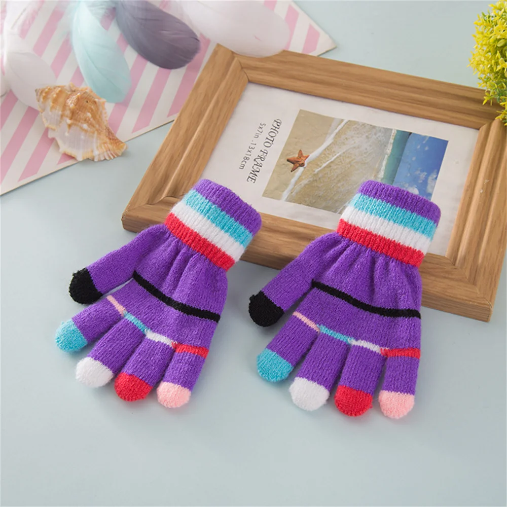 Winter Knitted Children's Gloves Full Finger Boy Girl Glove Warm Thick Kids Gloves Baby Gloves Candy Color Cotton Mittens