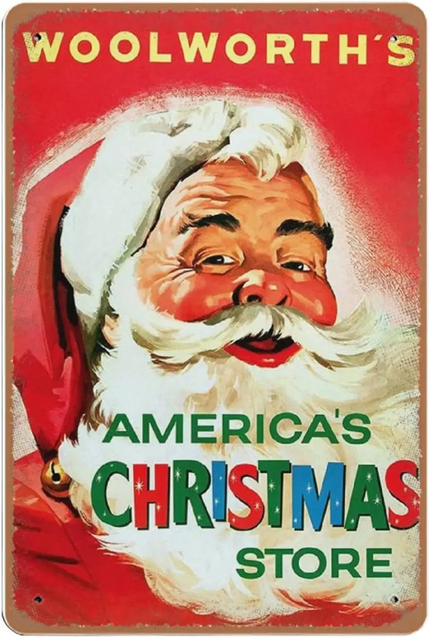 Vintage 1950s Vintage Christmas Shopping Santa Claus Aluminium Metal Tin Sign 8x12 Inch Home Poster Bar Pub Decor