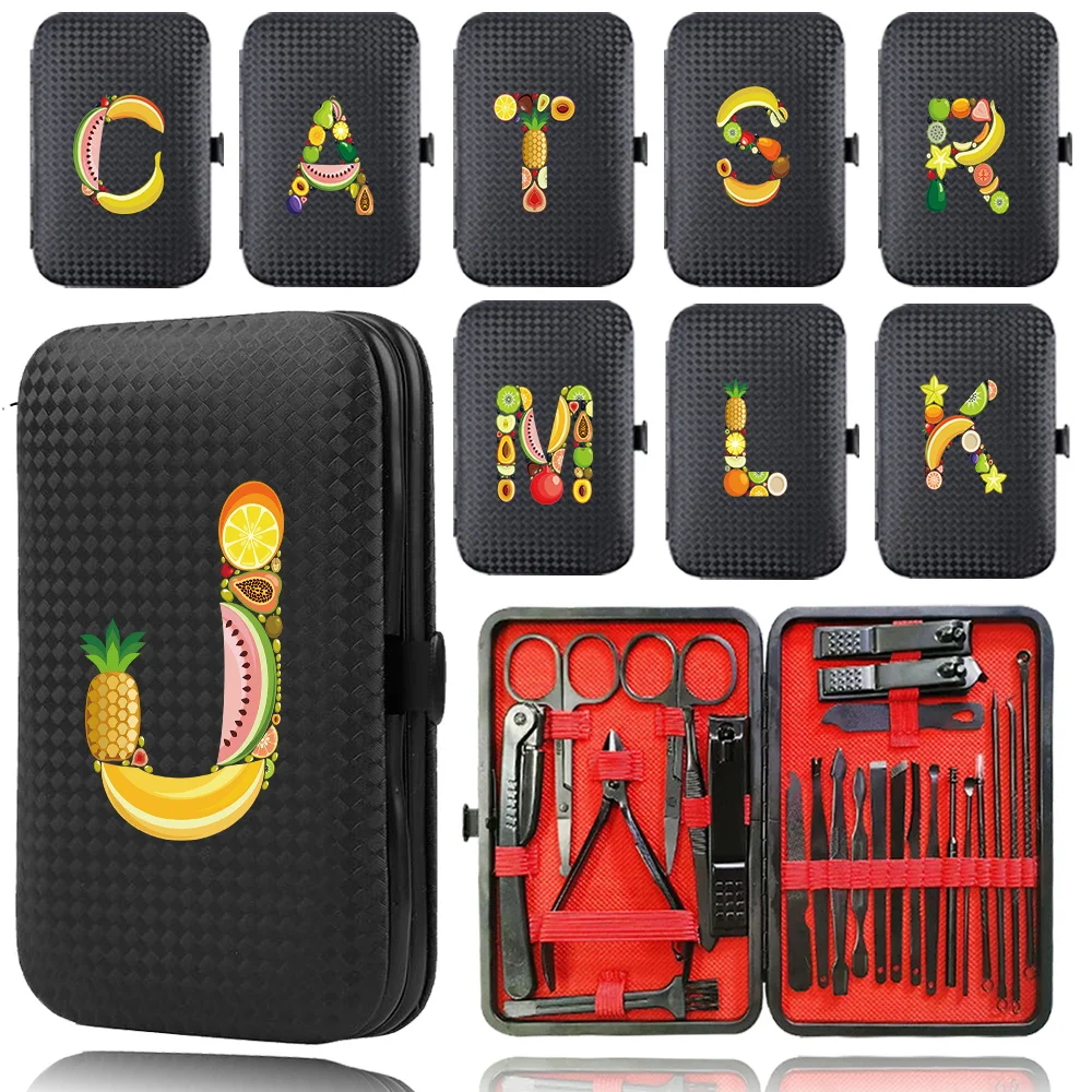 

24Pcs Portable Manicure Tools Nail Clipper Set Pocket Stainless Steel Pedicure Kit Case Beauty Organizer Fruit Letter Pattern