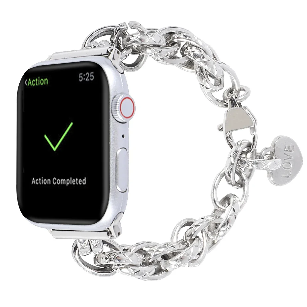 Metal Stainless Steel Strap For Apple Watch Ultra 10 9 8 7 6 5 4 SE Heart Chain Buckle Bracelet Iwatch 49mm 46/45/42/41/44/40mm