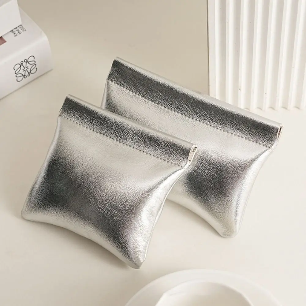 Fashion Automatic Closing Mini Cosmetic Bag Soft Pu Leather Portable Lipstick Bags Solid Color Makeup Pouch