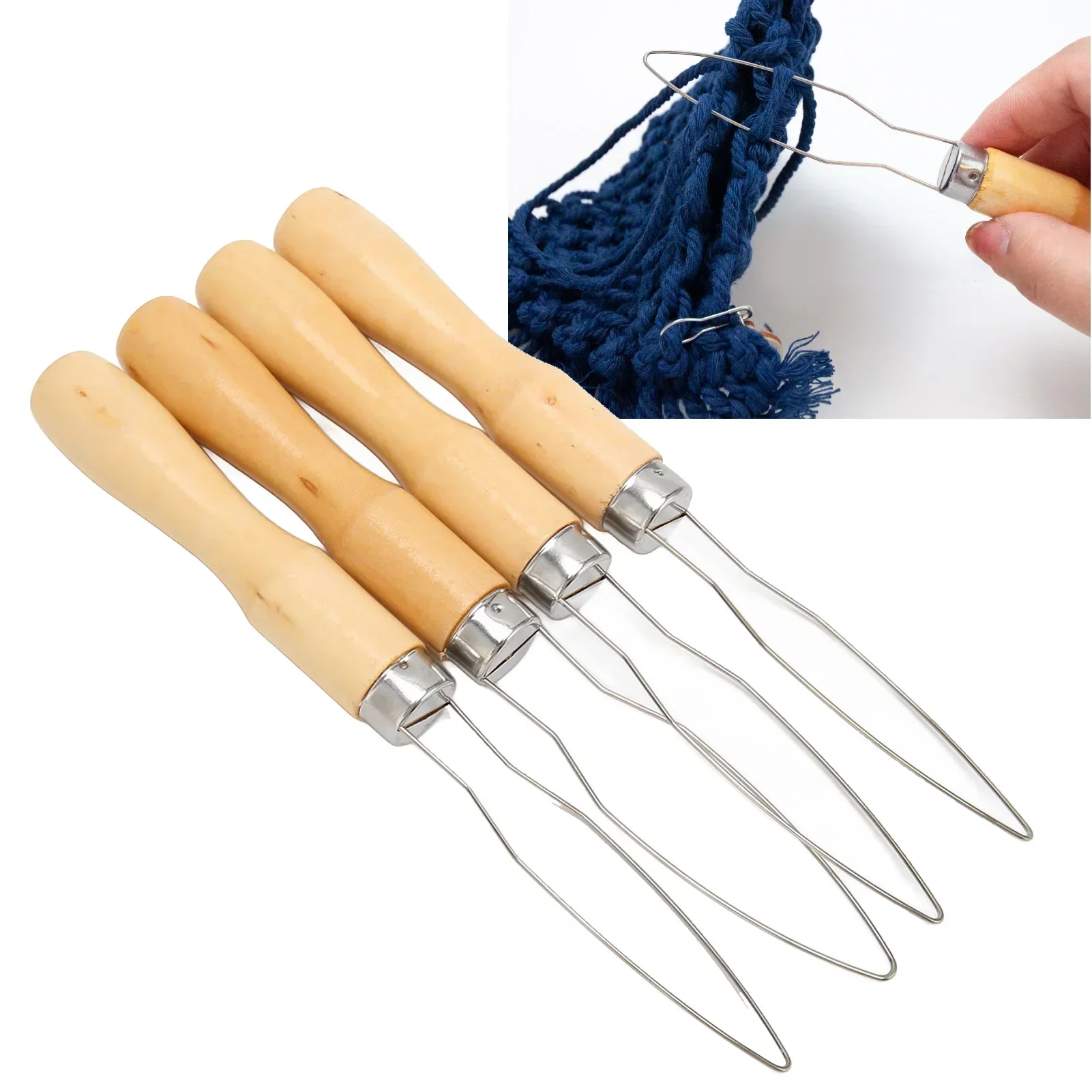 4Pcs Button Hook Wooden Handle Stainless Steel Wire Semi Flexible Button Assist Tool For The Elderly Arthritis