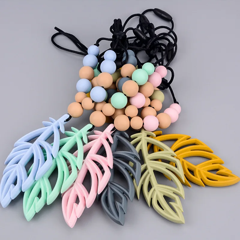 1pcs Silicone Pacifier Chain Leaves  Shape Silicone Baby Teether Necklace BPA Free Infant Nursing Teething Chewing Toy Pendants