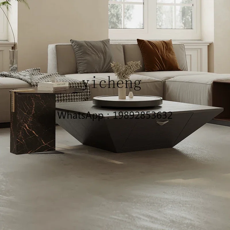 U8 minimalist square coffee table living room household light luxury high-end inverted triangle smoked wood coffee table