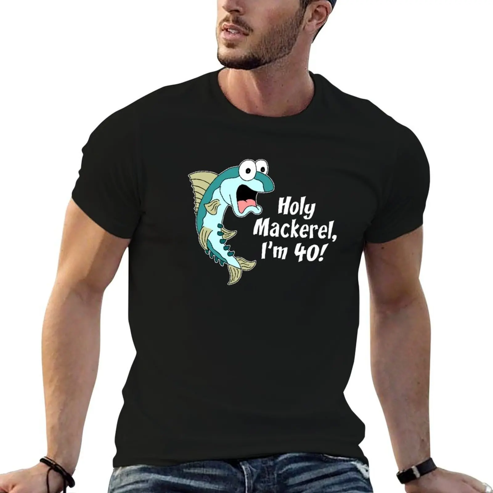 

Holy Mackerel I'm 40 Funny 40th Fish Cartoon T-Shirt t shirts cotton 100% t shirts for man graphic cars T-Shirt