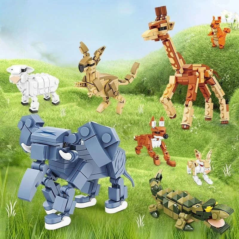 Animal World Elephant Crocodile Sheep Giraffe Assembly Model Children's Small Particle Assembly Toy