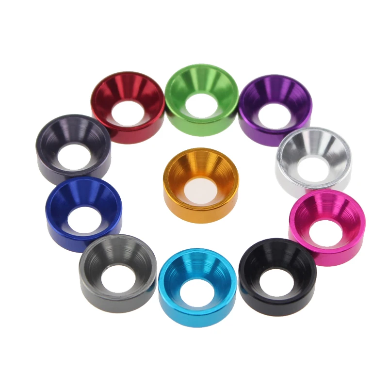 50pcs M2 M2.5 M3 M4 M5 M6 Aluminum Alloy Countersunk Head Washers For Flat Head Screw Bolt Gasket Aluminum Cone Washer Anodized