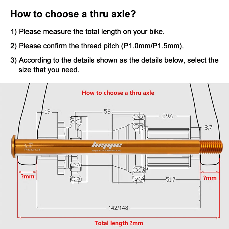 HEPPE MTB Road Bike Ultra Light Thru Axle Front Fork Shaft Skewer 12x100/110 Rear Hub Thru Axle 12x142 12x148 Orange Thru Axle