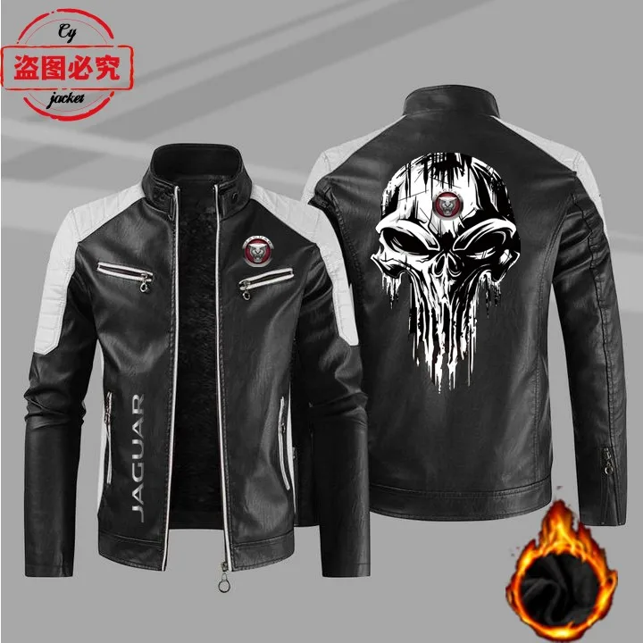 Jaguar logo supercar racing retro washed pu spring and autumn leather jacket windproof autumn and winter men's jacket