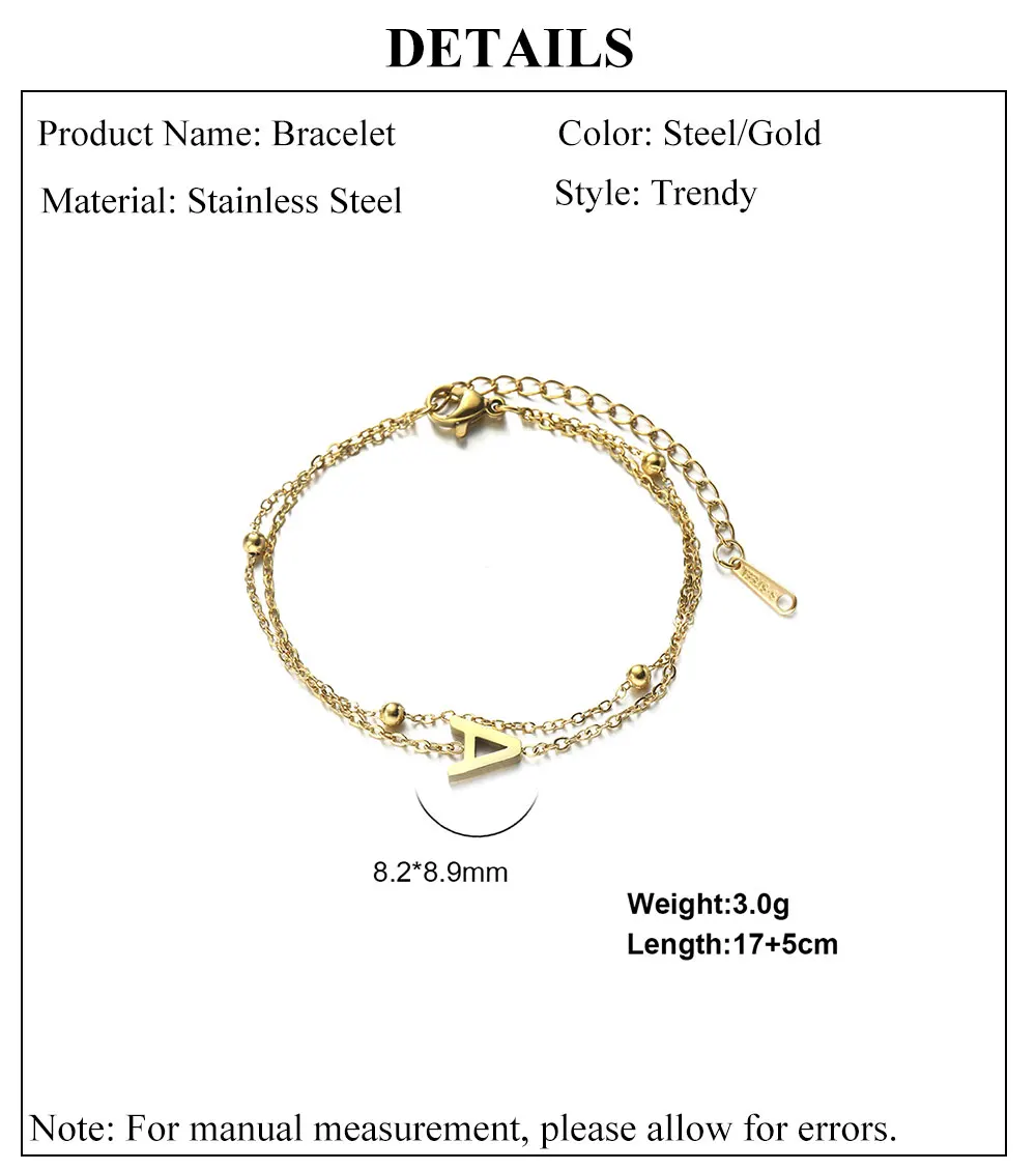 Cazador Edelstahl-Armband mit Doppelketten für Damen, Anfangsbuchstabe A-Z, Alphabet-Schmuck, 2026, Armband an der Hand, Geburtstagsgeschenk – Detail 4