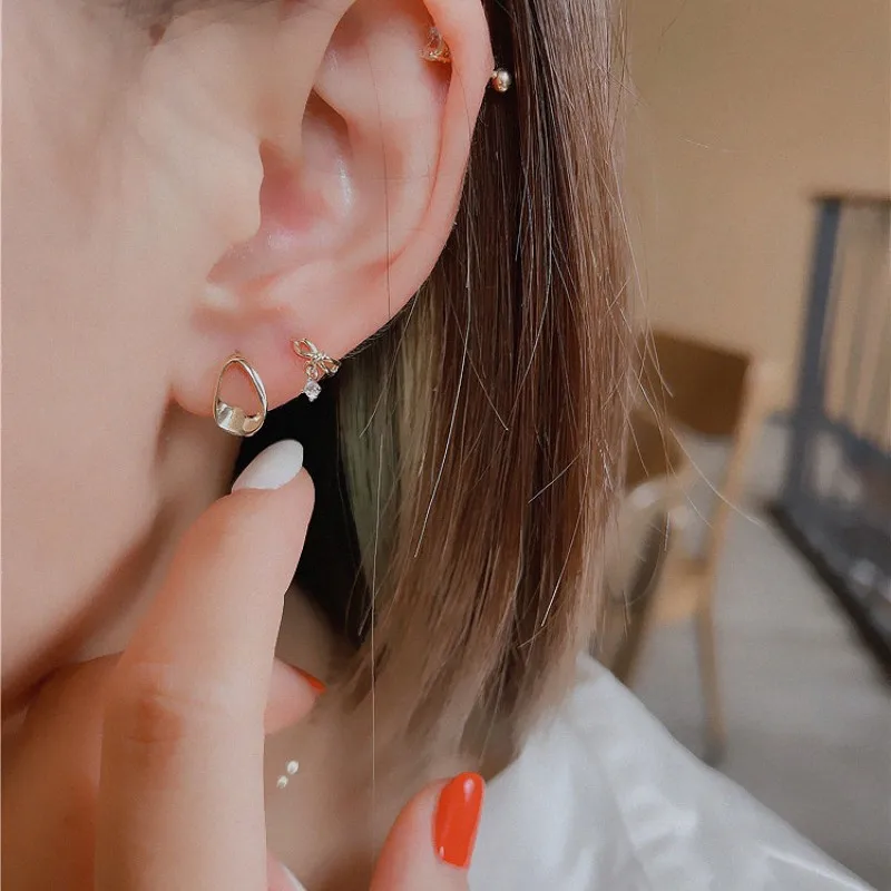 925 Sterling Silver Korean Sweet Bow Zircon Pendant Earrings for Women High Quality Simple Party Jewelry