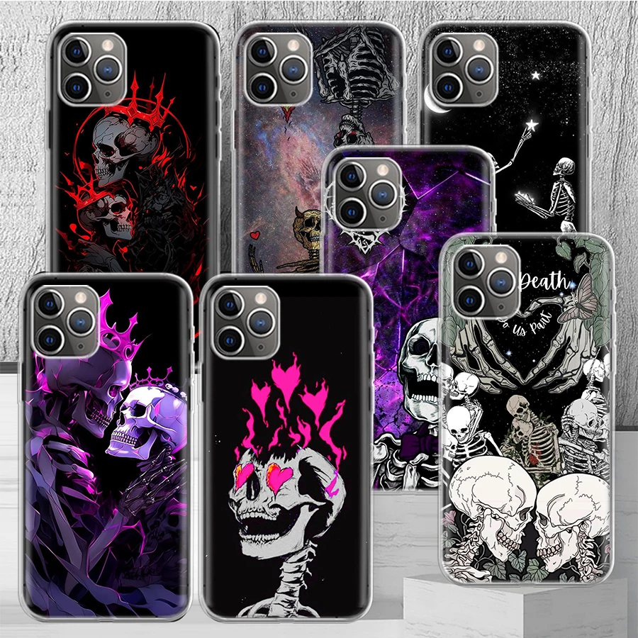 Anatomy Skeleton Heart Lovey Kiss Phone Case Cover for iPhone 11 12 13 Mini 14 15 16 Pro Max 7 Plus X XS XR 8 SE Soft Pattern Co