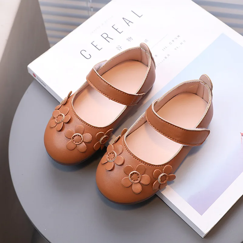 

Spring New Baby Girls Shoes Little Princess Leather Shoes Kids soft-soled thin shoes chaussure fille Beige Brown black 2-7T