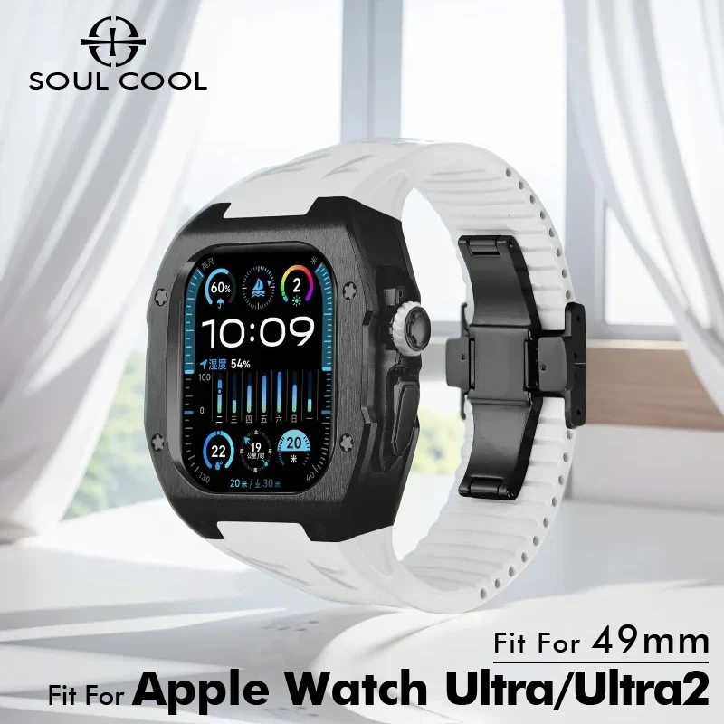 

Modification Kit for Apple Watch Ultra 49mm Case Soul Cool Titanium Case for iWatch Ultra 2 Mod Kit fluororubber Strap Blackband