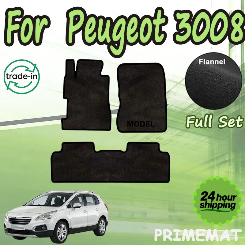 PRIMEMAT Flanell für Peugeot 3008 T84 2009–2016, Auto-Fußmatten, Teppiche, Fußpolster, Teppichbezug, Cape-Fußpolster, Aufkleber, Zubehör