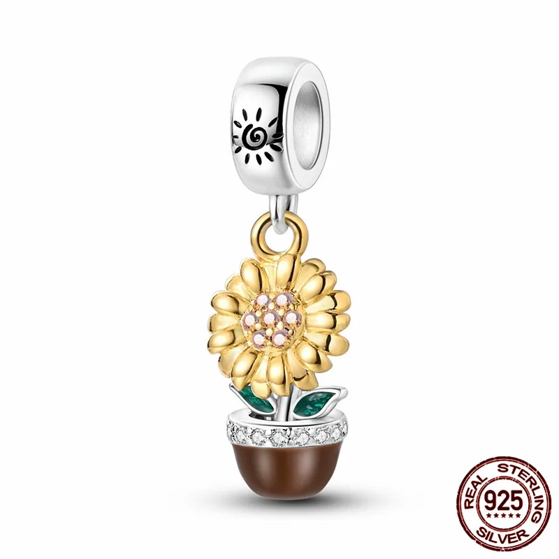 

This S925 sterling silver sunflower potted plant charm paired with an original bracelet is a DIY jewelry gift perfect for women.