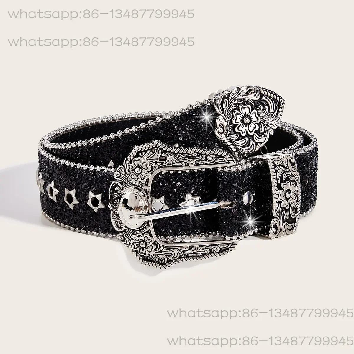 American Retro Hollow Star Pattern Belt, Female Ins Style Personality Subculture, Black Belt Design Belt-105cm