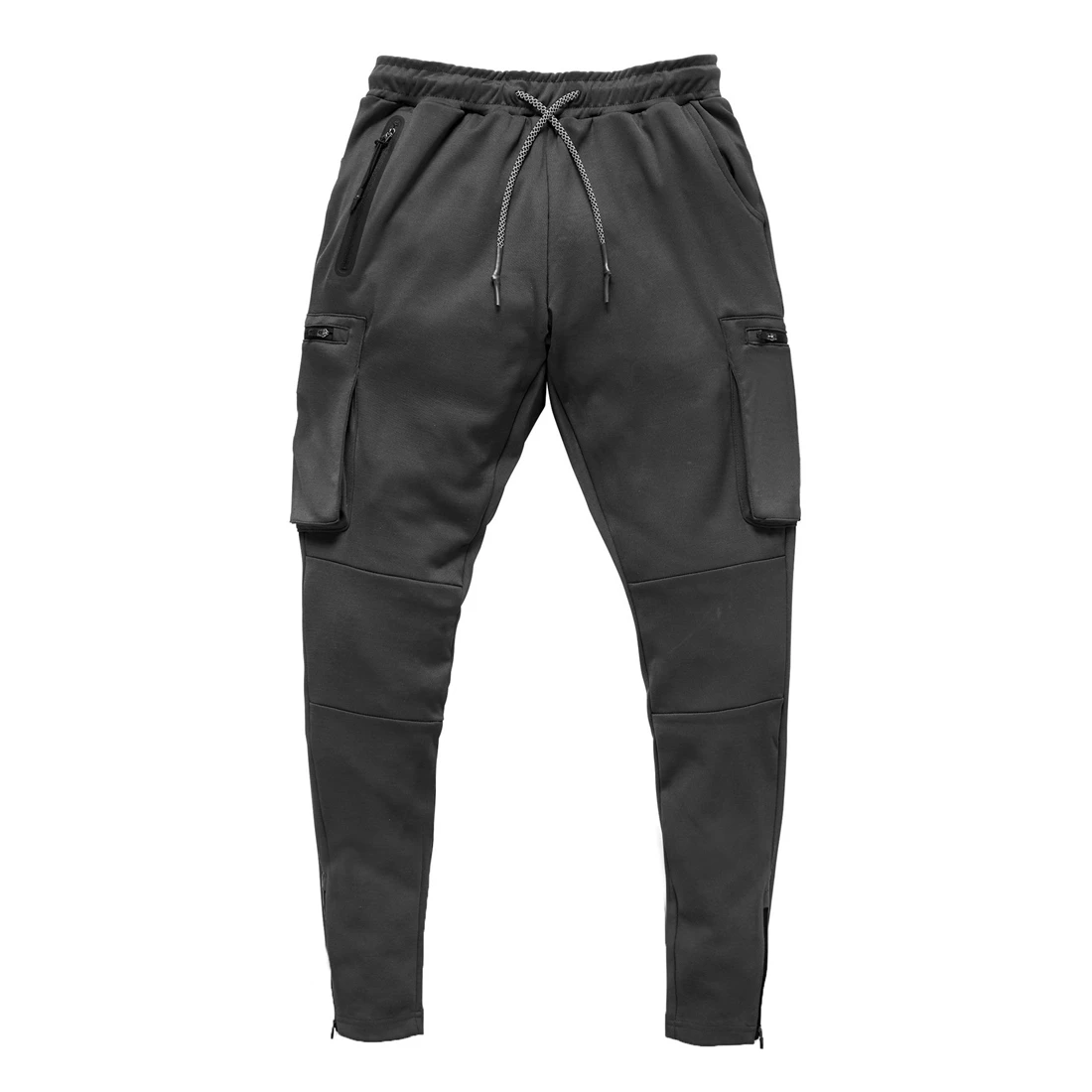 Mens Dark Grey Fitness Leggings Running Jogging Pants Joggers Streetwear Multi-pocket Trousers Sport Training Bottoms Sweatpants