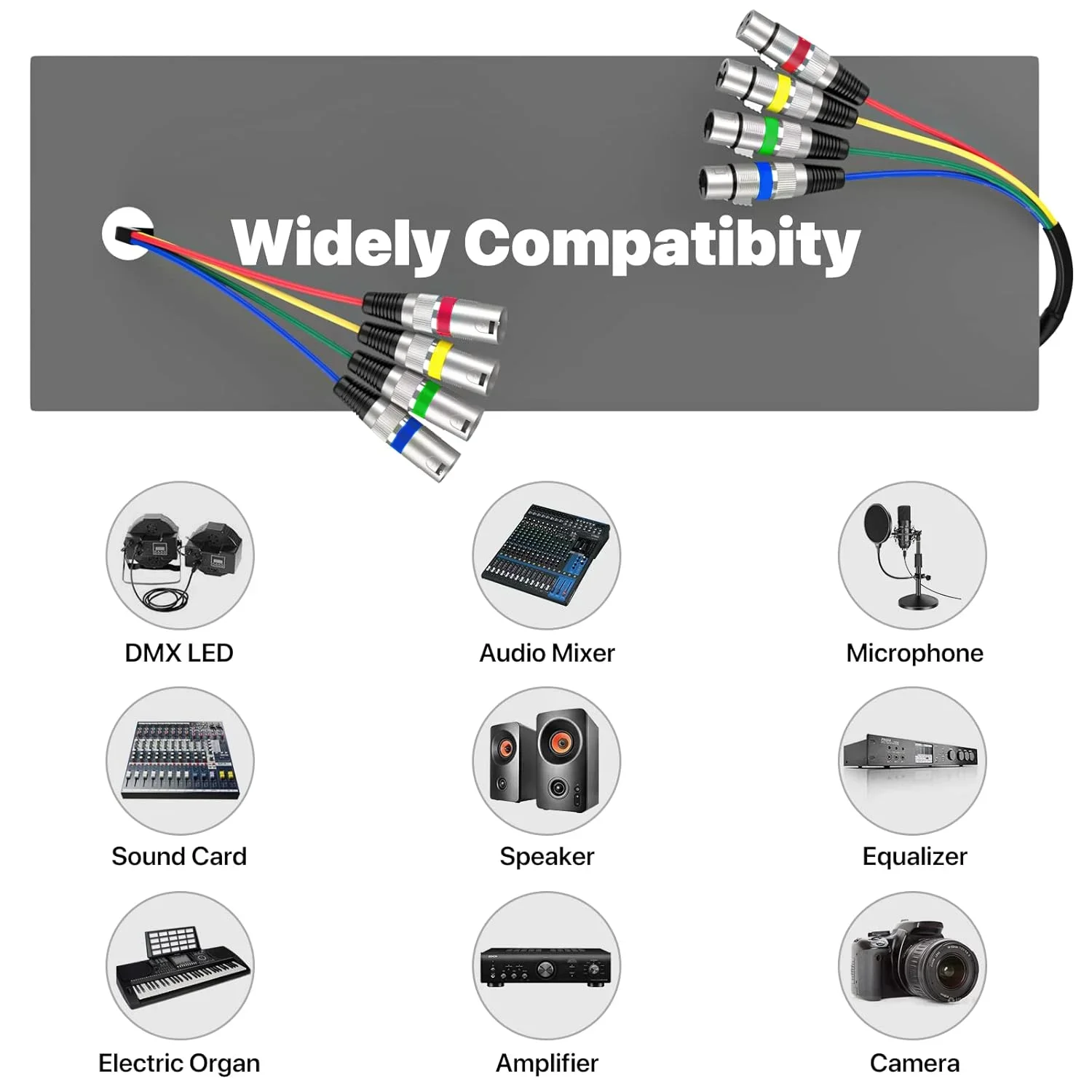 XLR Snake Cables (2 Pack) 4 Colored 4 Channel Microphone Patch Cable 3-Pin XLR Male To Female Speaker Cable for Recording Etc