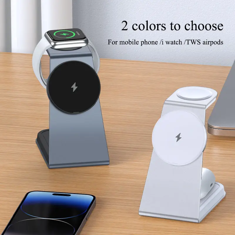 YTGEE 2024 الألومنيوم المغناطيسي 15 واط حامل هاتف المحمول 3 في 1 شاحن لاسلكي سريع آيفون 12 13 14 iwatch airpods